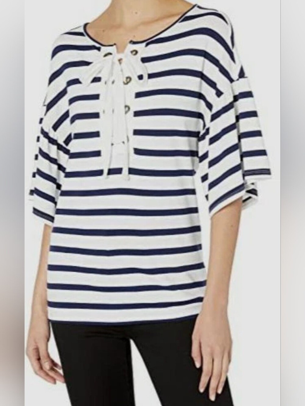 Cute Sailor Striped Top With Lace-up V Neck Tribal Jeans Small